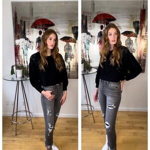 Gray Distressed Women Jeans